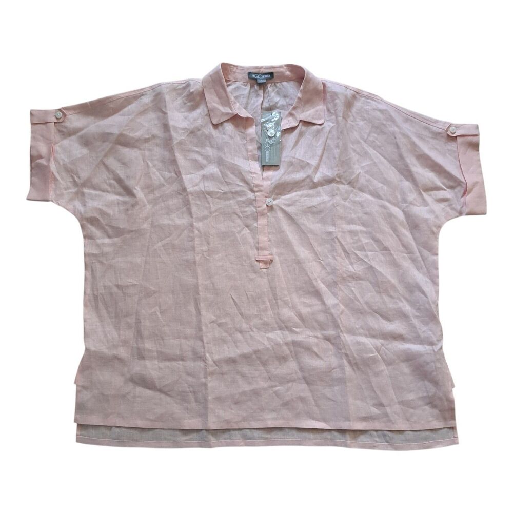 Go Silk 100% Linen Minimalist Boho Lagenlook Blouse Top Soft Pink Large NWT